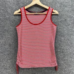 Chaps Activewear Tank Women S Small Red Striped Cotton Sleeveless Round Neck